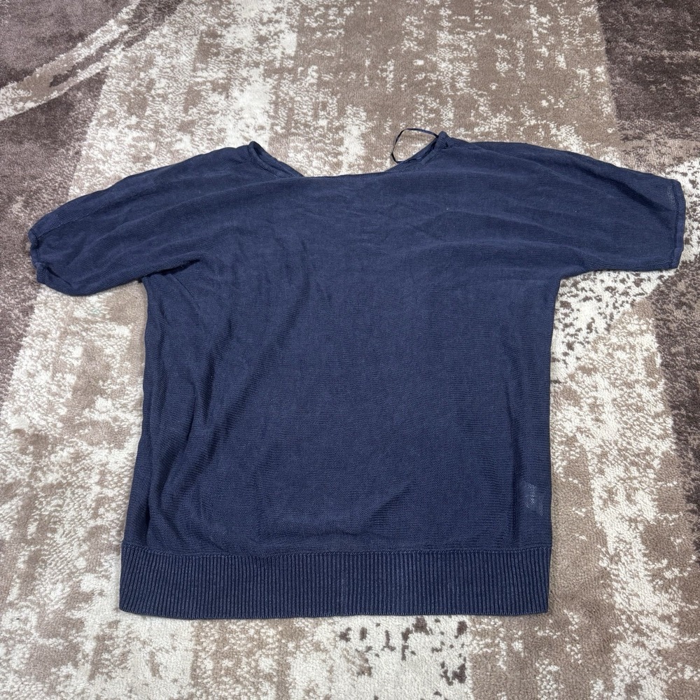 Talbots Top Womens 2X Soft Linen Sweater Deep Indigo Blue Mesh Short Sleeve Knit
